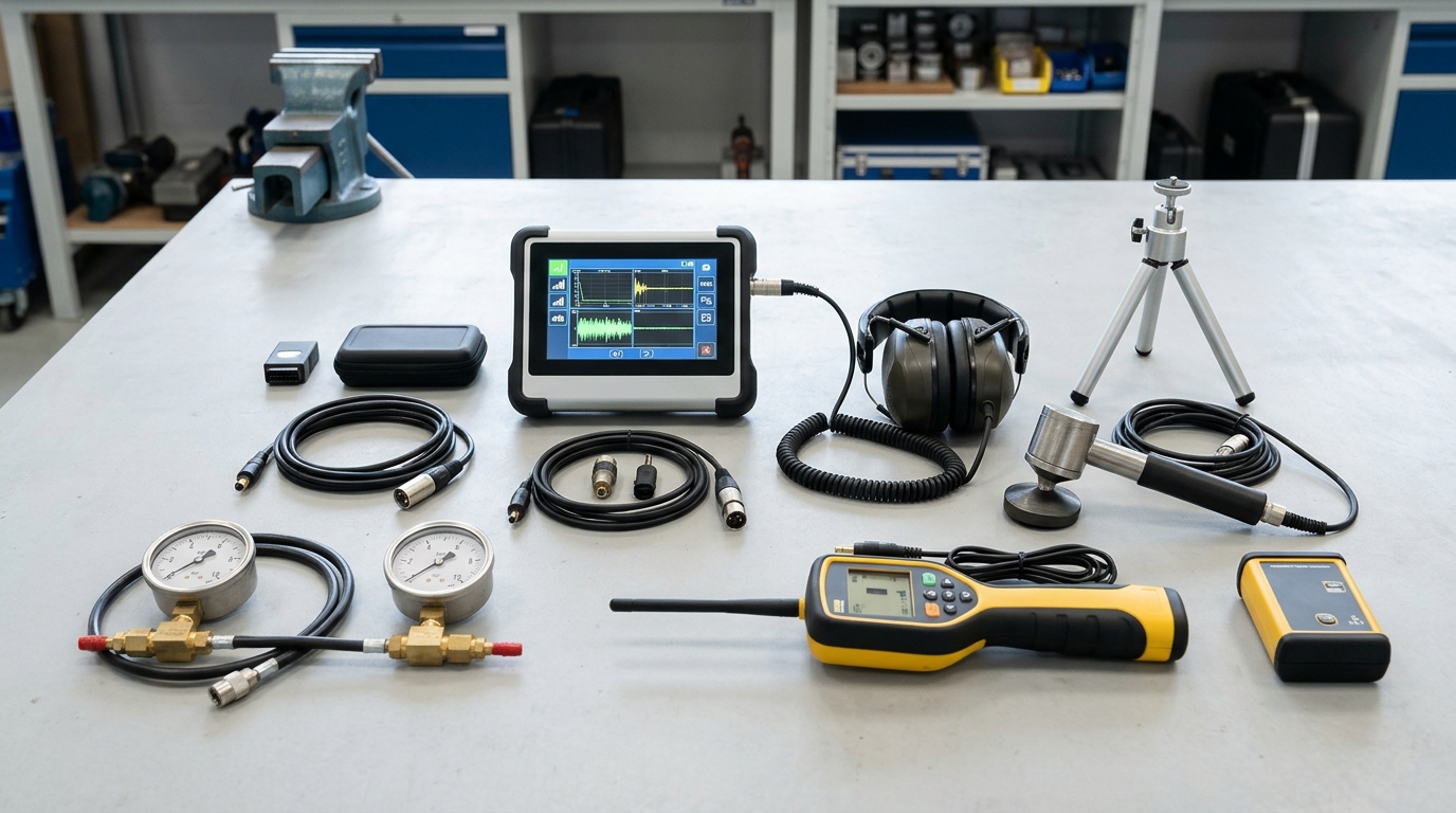 Plumber using digital electronic leak detection equipment on residential floor in Vista